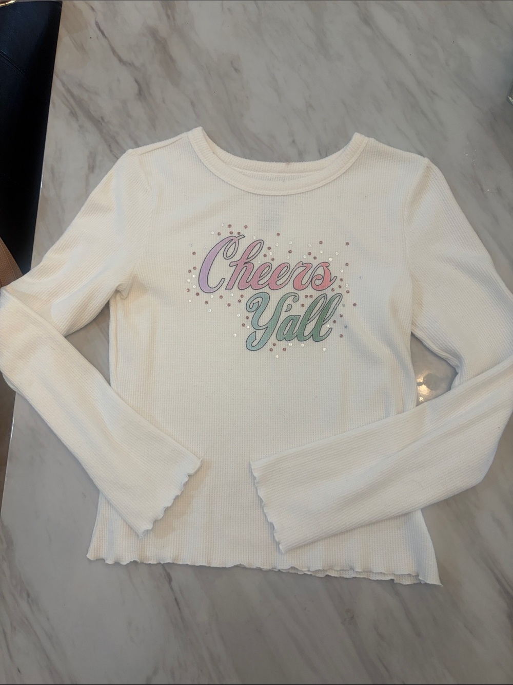 SO Cream Long Sleeve Tee with Pastel "Cheers Y'all" Graphic